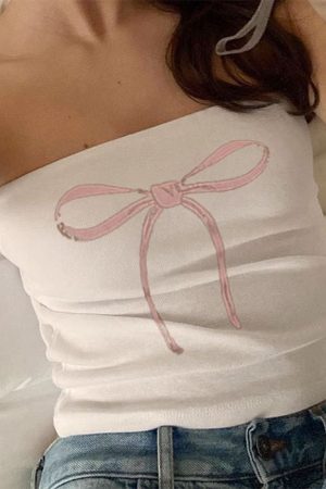 Casual Day Outfits, Easy Trendy Outfits Coquette Bow Y2K Tube Top