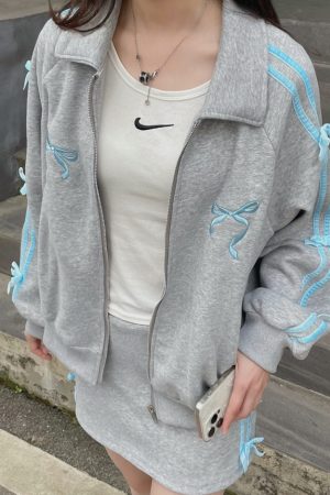 Casual Day Outfits, Easy Trendy Outfits Coquette Bows Side-Stripe Track Jacket