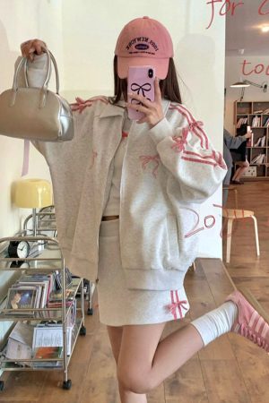 Casual Day Outfits, Easy Trendy Outfits Coquette Bows Side-Stripe Track Suit