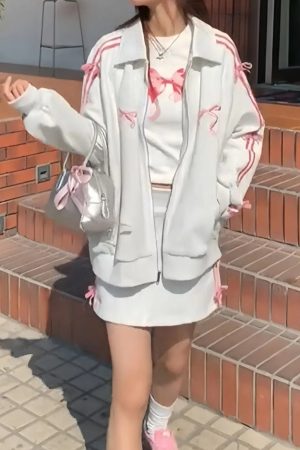 Casual Day Outfits, Easy Trendy Outfits Coquette Bows Side-Stripe Track Suit