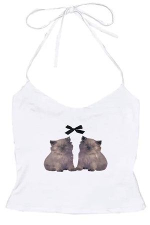 Casual Day Outfits, Easy Trendy Outfits Coquette Kitten Y2K Halter Top