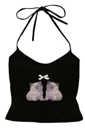 Casual Day Outfits, Easy Trendy Outfits Coquette Kitten Y2K Halter Top