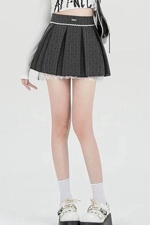 Casual Day Outfits, Easy Trendy Outfits Coquette Lace Bow Pleated Skirt