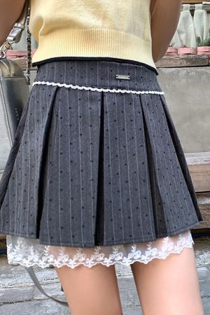 Casual Day Outfits, Easy Trendy Outfits Coquette Lace Bow Pleated Skirt