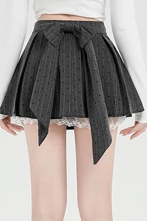 Casual Day Outfits, Easy Trendy Outfits Coquette Lace Bow Pleated Skirt