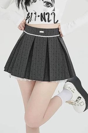 Casual Day Outfits, Easy Trendy Outfits Coquette Lace Bow Pleated Skirt