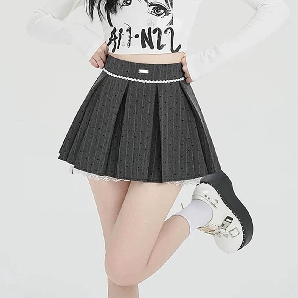 Casual Day Outfits, Easy Trendy Outfits Coquette Lace Bow Pleated Skirt Casual Day Outfits, Easy Trendy Outfits Coquette Lace Bow Pleated Skirt