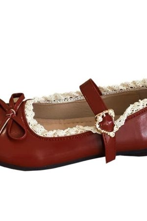 Casual Day Outfits, Easy Trendy Outfits Coquette Lace Trim Mary Jane Flats