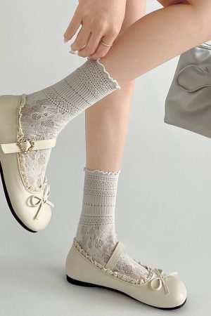 Casual Day Outfits, Easy Trendy Outfits Coquette Lace Trim Mary Jane Flats