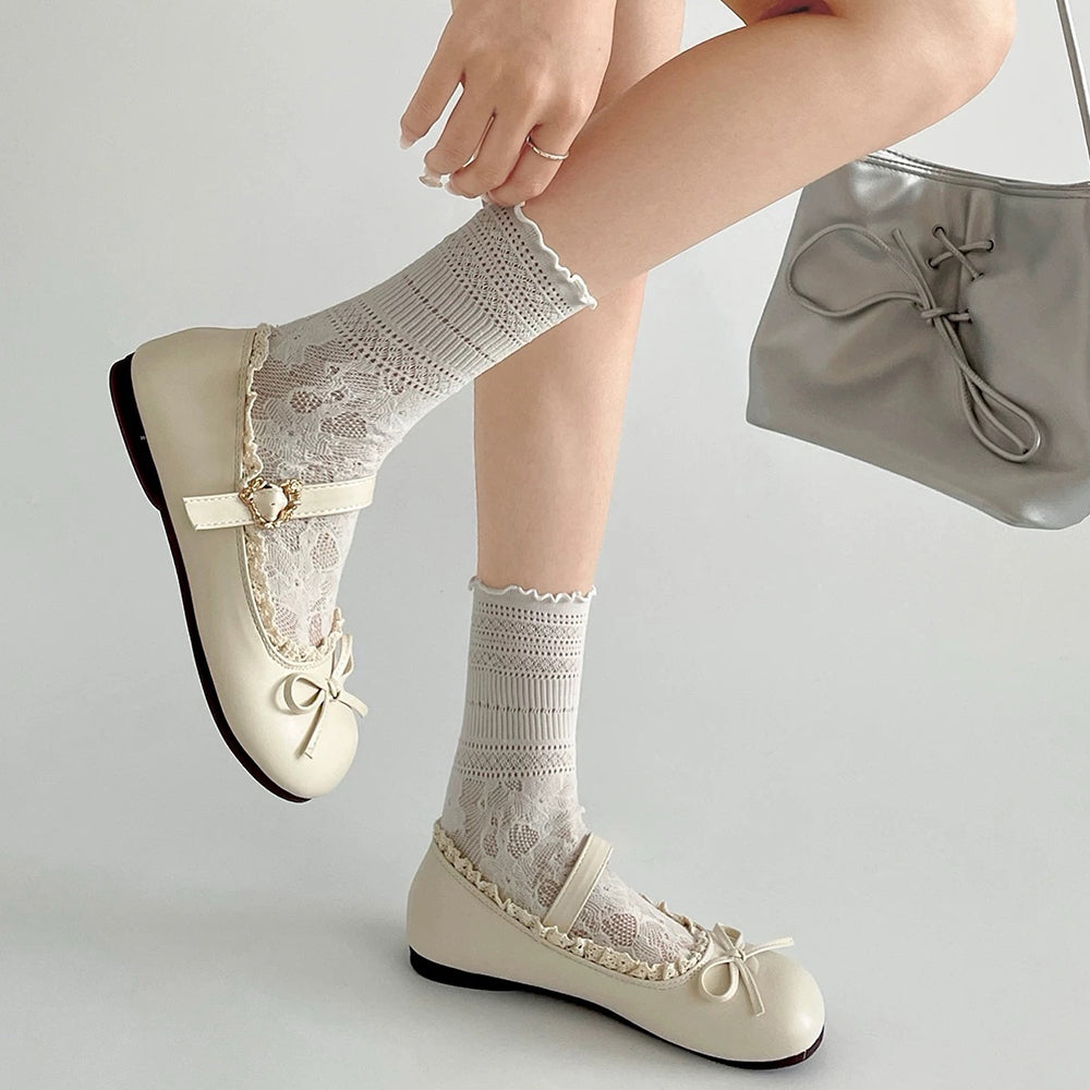 Casual Day Outfits, Easy Trendy Outfits Coquette Lace Trim Mary Jane Flats Casual Day Outfits, Easy Trendy Outfits Coquette Lace Trim Mary Jane Flats