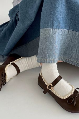 Casual Day Outfits, Easy Trendy Outfits Coquette Lace Trim Mary Jane Flats