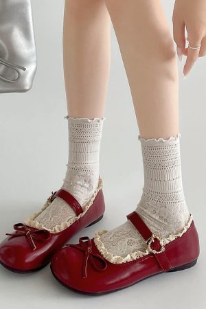 Casual Day Outfits, Easy Trendy Outfits Coquette Lace Trim Mary Jane Flats