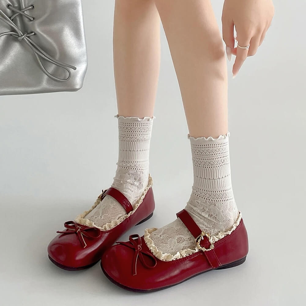 Casual Day Outfits, Easy Trendy Outfits Coquette Lace Trim Mary Jane Flats Casual Day Outfits, Easy Trendy Outfits Coquette Lace Trim Mary Jane Flats