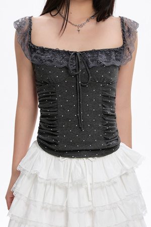 Casual Day Outfits, Easy Trendy Outfits Coquette Polka Dot Ruched Top