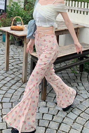 Casual Day Outfits, Easy Trendy Outfits Coquette Roses & Bows Flared Pants
