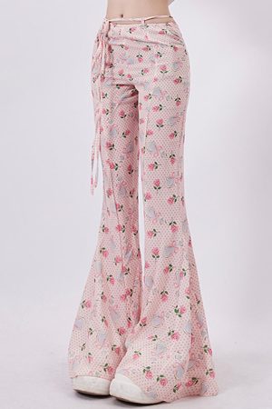 Casual Day Outfits, Easy Trendy Outfits Coquette Roses & Bows Flared Pants
