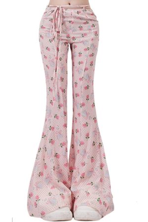 Casual Day Outfits, Easy Trendy Outfits Coquette Roses & Bows Flared Pants