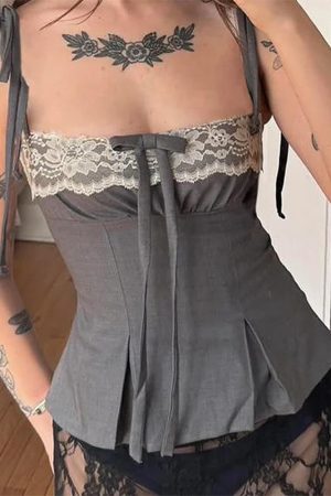 Casual Day Outfits, Easy Trendy Outfits Coquette Ruched Bow Tie Top