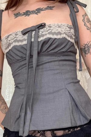 Casual Day Outfits, Easy Trendy Outfits Coquette Ruched Bow Tie Top