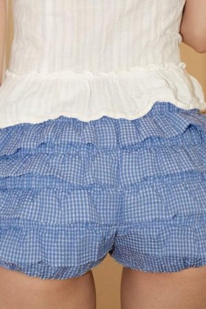 Casual Day Outfits, Easy Trendy Outfits Coquette Ruffle Layered Gingham Shorts