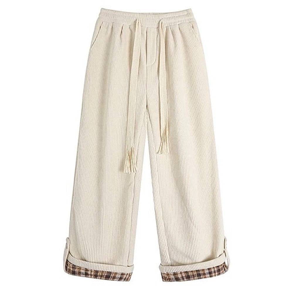 Casual Day Outfits, Easy Trendy Outfits Cord Wide-Leg Pants with Plaid Cuffs Casual Day Outfits, Easy Trendy Outfits Cord Wide-Leg Pants with Plaid Cuffs