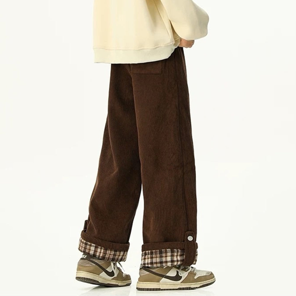 Casual Day Outfits, Easy Trendy Outfits Cord Wide-Leg Pants with Plaid Cuffs Casual Day Outfits, Easy Trendy Outfits Cord Wide-Leg Pants with Plaid Cuffs