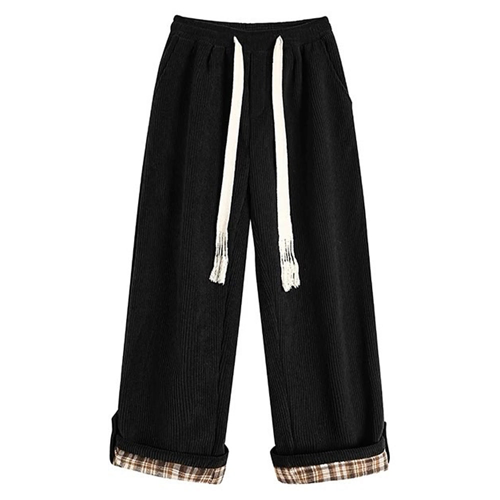 Casual Day Outfits, Easy Trendy Outfits Cord Wide-Leg Pants with Plaid Cuffs Casual Day Outfits, Easy Trendy Outfits Cord Wide-Leg Pants with Plaid Cuffs