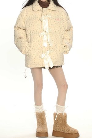 Casual Day Outfits, Easy Trendy Outfits Cottagecore Cream Floral Padded Jacket