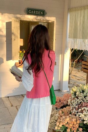 Casual Day Outfits, Easy Trendy Outfits Cottagecore Floral Embroidered Knit Vest