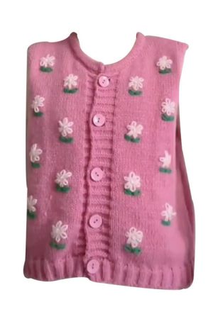 Casual Day Outfits, Easy Trendy Outfits Cottagecore Floral Embroidered Knit Vest