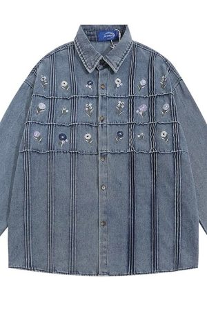 Casual Day Outfits, Easy Trendy Outfits Cottagecore Floral Embroidery Denim Jacket