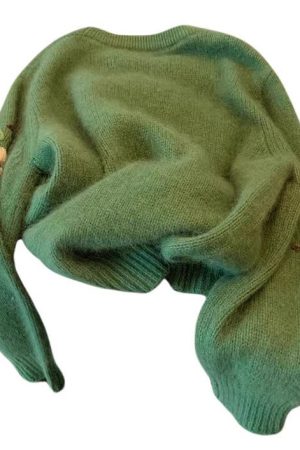 Casual Day Outfits, Easy Trendy Outfits Cottagecore Floral Embroidery Green Sweater