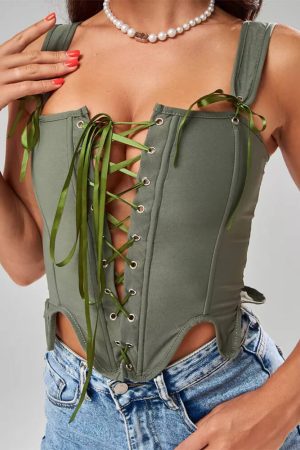 Casual Day Outfits, Easy Trendy Outfits Cottagecore Lace-Up Corset Top