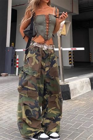 Casual Day Outfits, Easy Trendy Outfits Cottagecore Lace-Up Corset Top