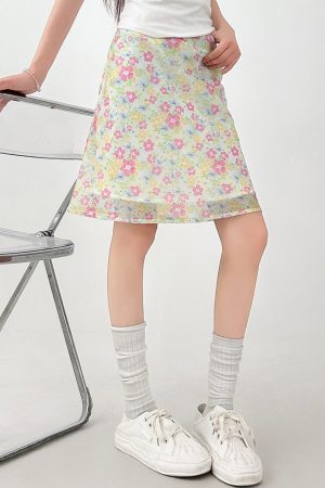 Casual Day Outfits, Easy Trendy Outfits Cottagecore Sheer Floral Print Skirt