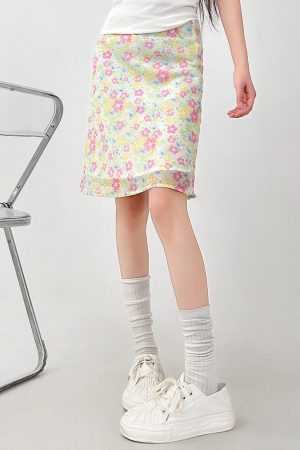 Casual Day Outfits, Easy Trendy Outfits Cottagecore Sheer Floral Print Skirt