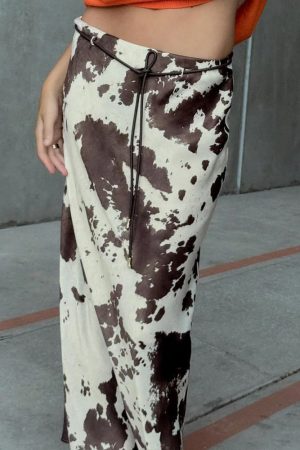 Casual Day Outfits, Easy Trendy Outfits Cow Print Satin Maxi Skirt