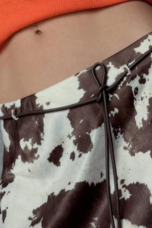 Casual Day Outfits, Easy Trendy Outfits Cow Print Satin Maxi Skirt