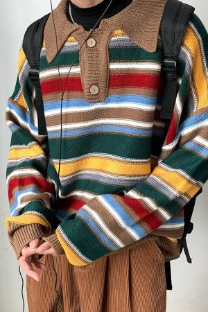 Casual Day Outfits, Easy Trendy Outfits Cozy Up Striped Collar Sweater