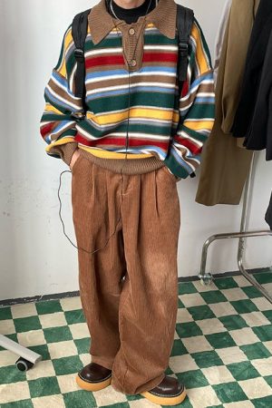 Casual Day Outfits, Easy Trendy Outfits Cozy Up Striped Collar Sweater