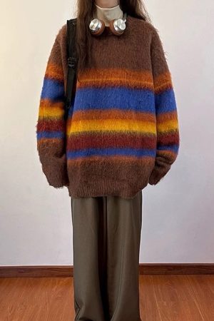 Casual Day Outfits, Easy Trendy Outfits Cozy Up Striped Oversized Knit Sweater