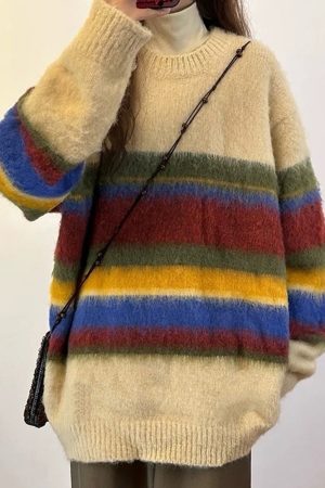 Casual Day Outfits, Easy Trendy Outfits Cozy Up Striped Oversized Knit Sweater