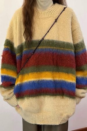 Casual Day Outfits, Easy Trendy Outfits Cozy Up Striped Oversized Knit Sweater