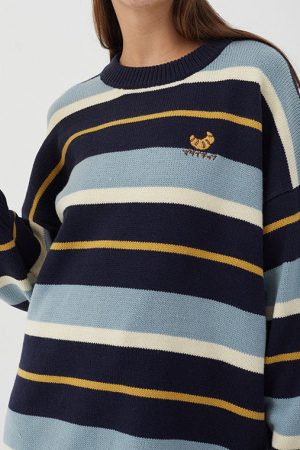 Casual Day Outfits, Easy Trendy Outfits Croissant Embridery Striped Pullover