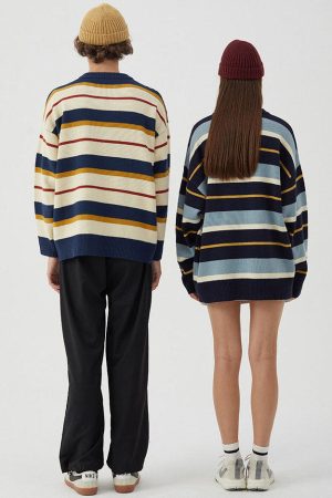 Casual Day Outfits, Easy Trendy Outfits Croissant Embridery Striped Pullover