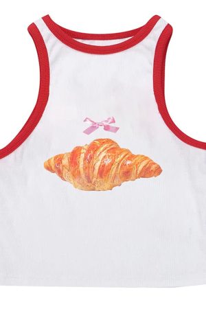 Casual Day Outfits, Easy Trendy Outfits Croissant Print Ringer Top