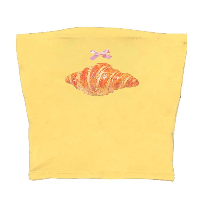 Casual Day Outfits, Easy Trendy Outfits Croissant Print Tube Top Casual Day Outfits, Easy Trendy Outfits Croissant Print Tube Top