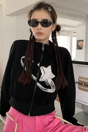 Casual Day Outfits, Easy Trendy Outfits Cyber Star Zip Up Top