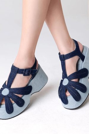 Casual Day Outfits, Easy Trendy Outfits Daisy Denim Platform Sandals