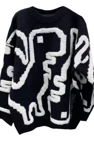 Casual Day Outfits, Easy Trendy Outfits Dinosaur Fuzzy Sweater